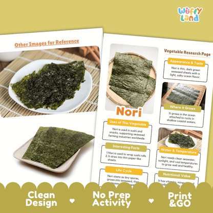 Nori Vegetable Research Page Worksheets and Fact Sheet