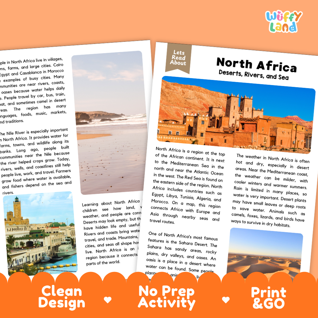 Teacher answer key page showing complete question solutions for North Africa reading comprehension practice