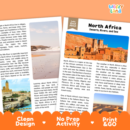 Teacher answer key page showing complete question solutions for North Africa reading comprehension practice