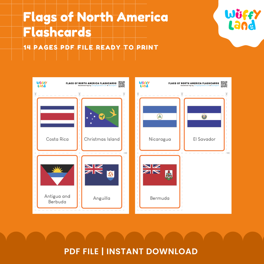 North America geography flashcards featuring 28 flags and names for learning countries and territories across the continent