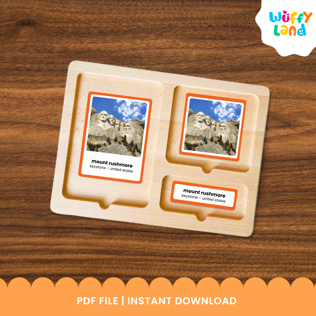 Printable North America landmark matching cards with picture cards, label cards and control cards for hands-on Montessori activities