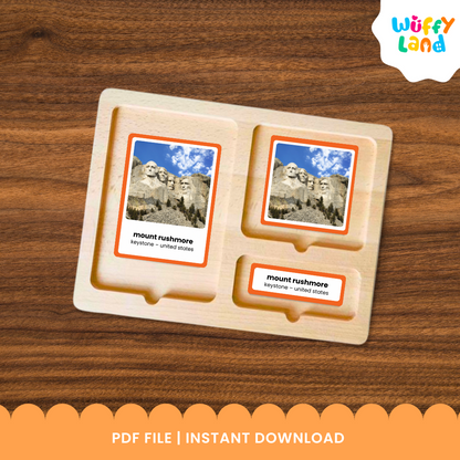 Printable North America landmark matching cards with picture cards, label cards and control cards for hands-on Montessori activities