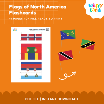 North American flags geography activity for kids featuring visual flag cards for learning country names and national symbols