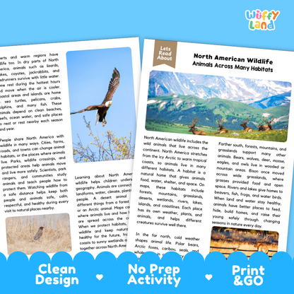 Teacher answer key page showing complete question solutions for North American wildlife science reading comprehension practice
