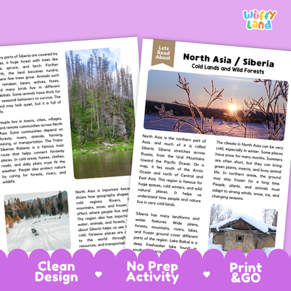 Teacher answer key page showing complete question solutions for North Asia and Siberia geography science reading comprehension practice