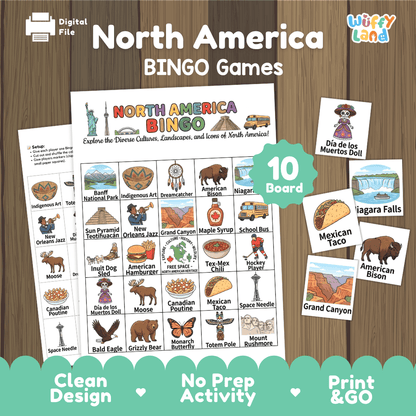 North America Geography BINGO Games Printable Activity