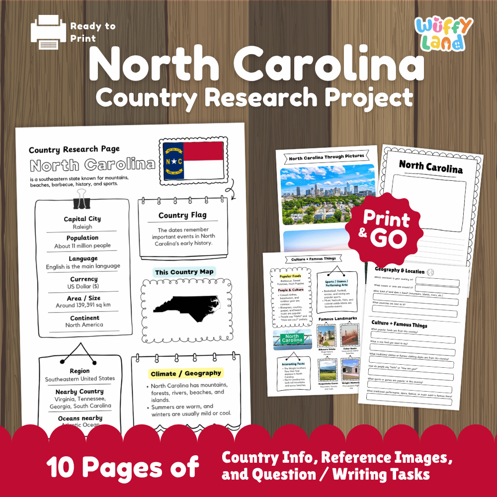 North Carolina Country Research Project Worksheets and Activity Pages