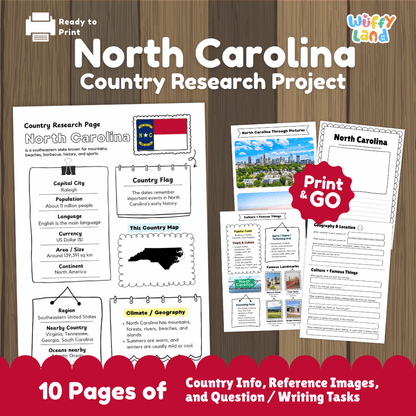North Carolina Country Research Project Worksheets and Activity Pages