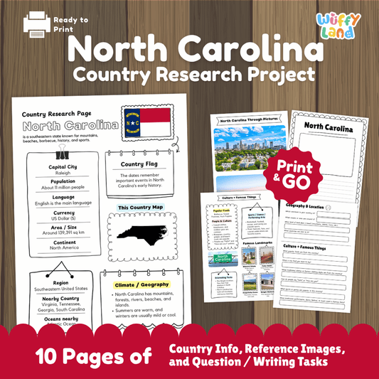 North Carolina Country Research Project Worksheets and Activity Pages