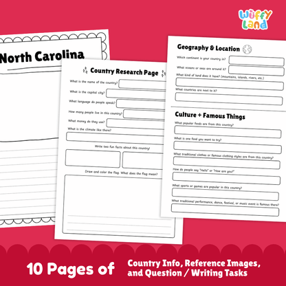 North Carolina Country Research Project Worksheets and Activity Pages