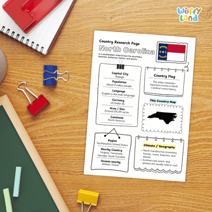 North Carolina Country Research Project Worksheets and Activity Pages