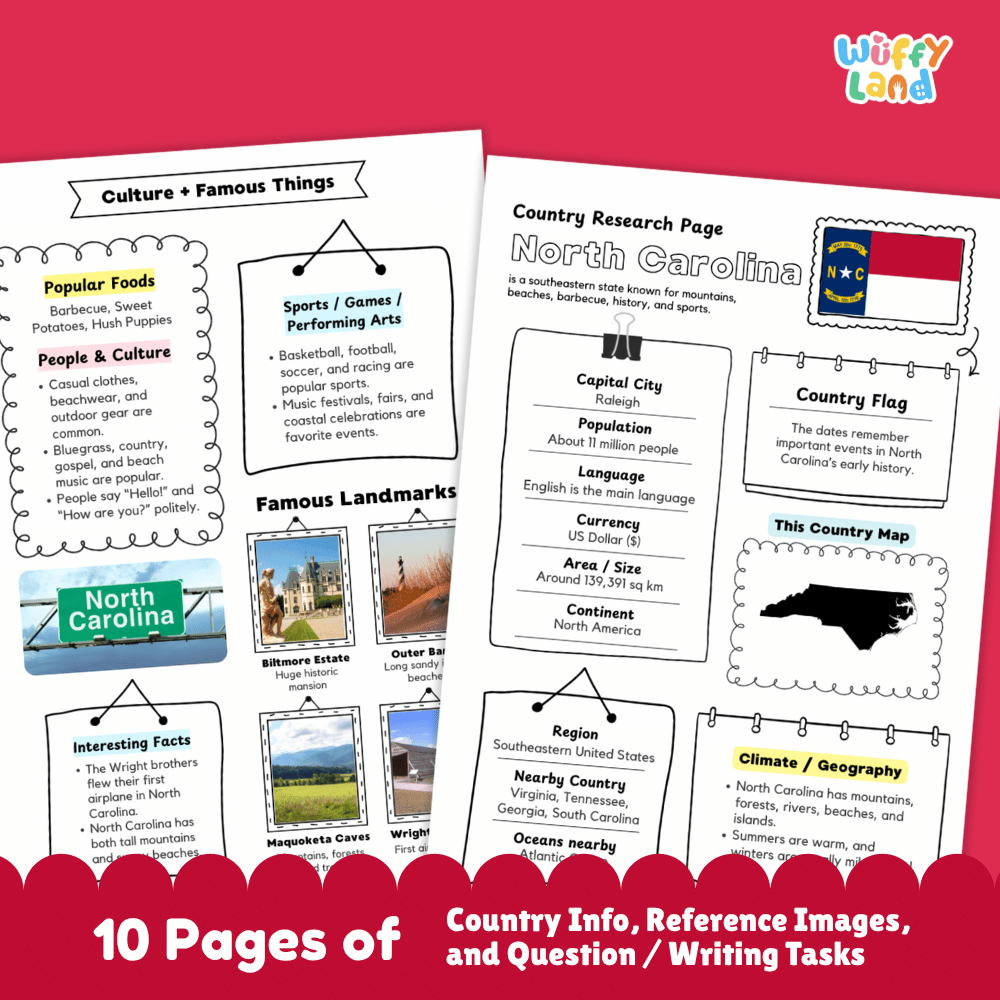 North Carolina Country Research Project Worksheets and Activity Pages