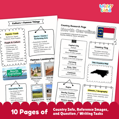 North Carolina Country Research Project Worksheets and Activity Pages