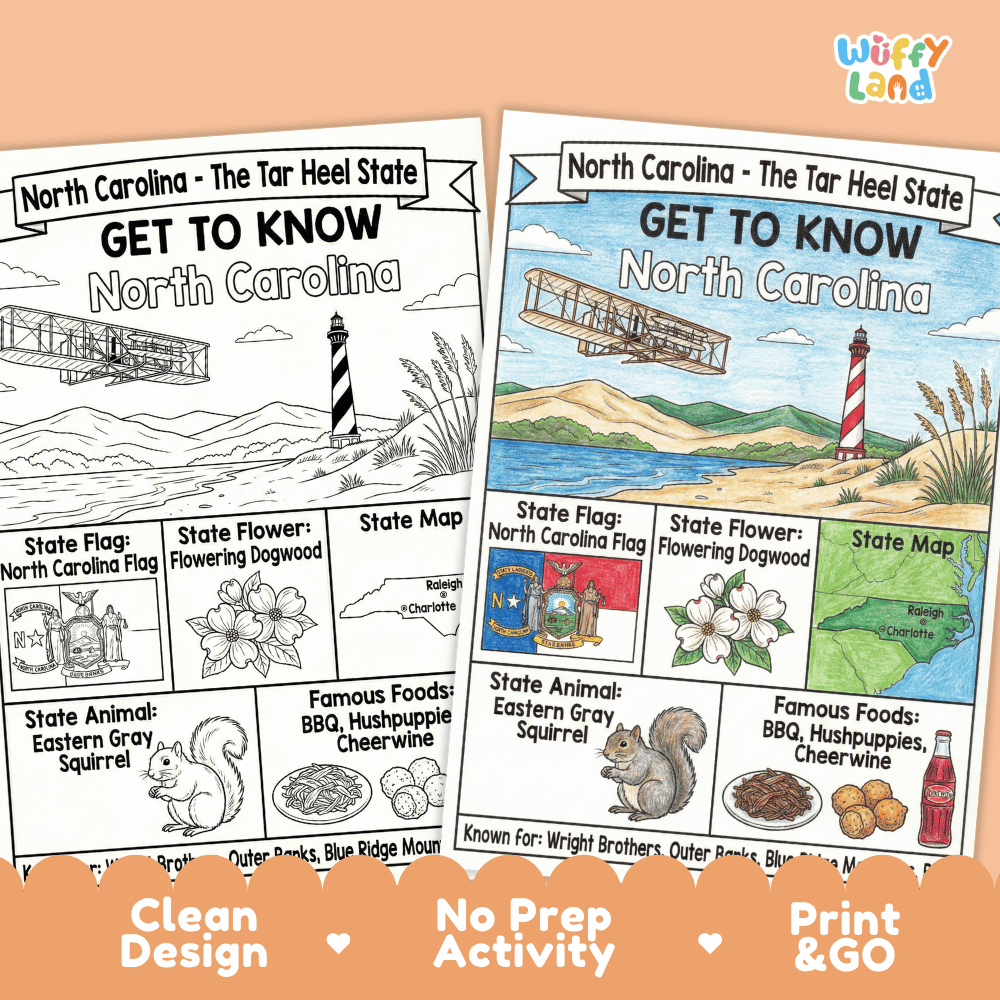 North Carolina Geography Coloring Poster Worksheets