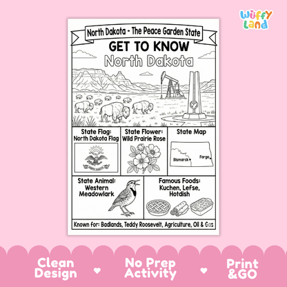 North Dakota Geography Coloring Poster Worksheets