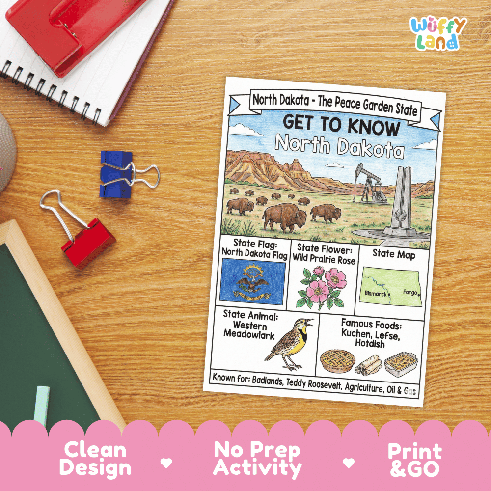 North Dakota Geography Coloring Poster Worksheets