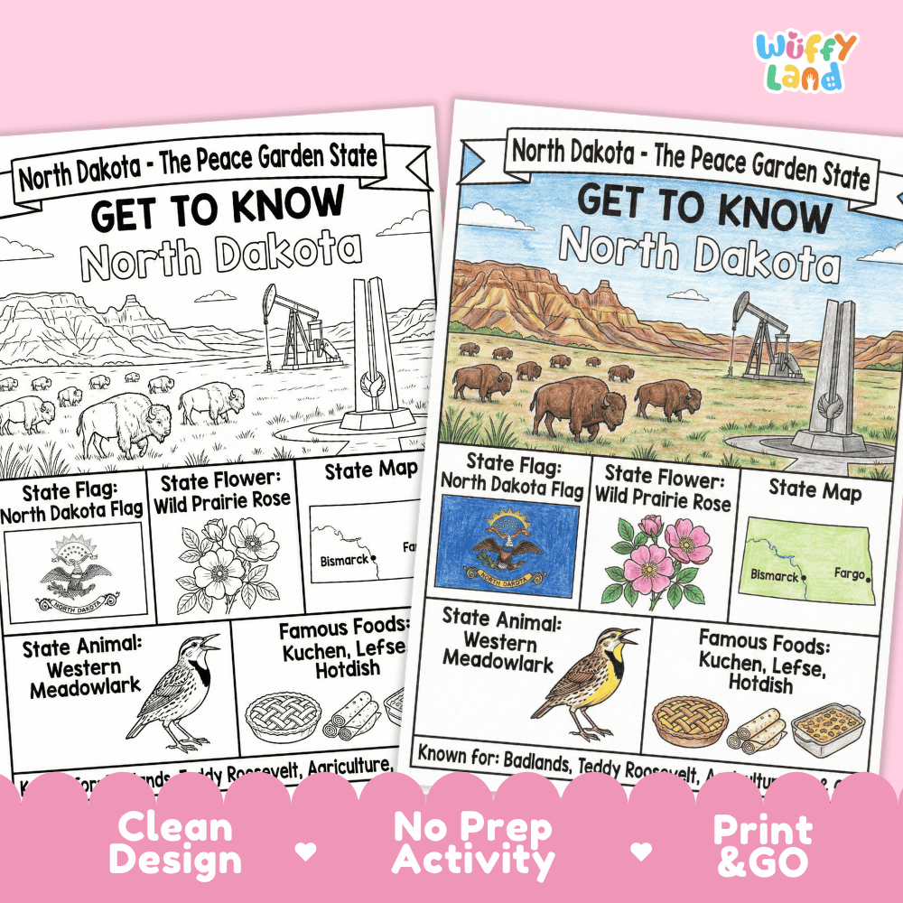 North Dakota Geography Coloring Poster Worksheets