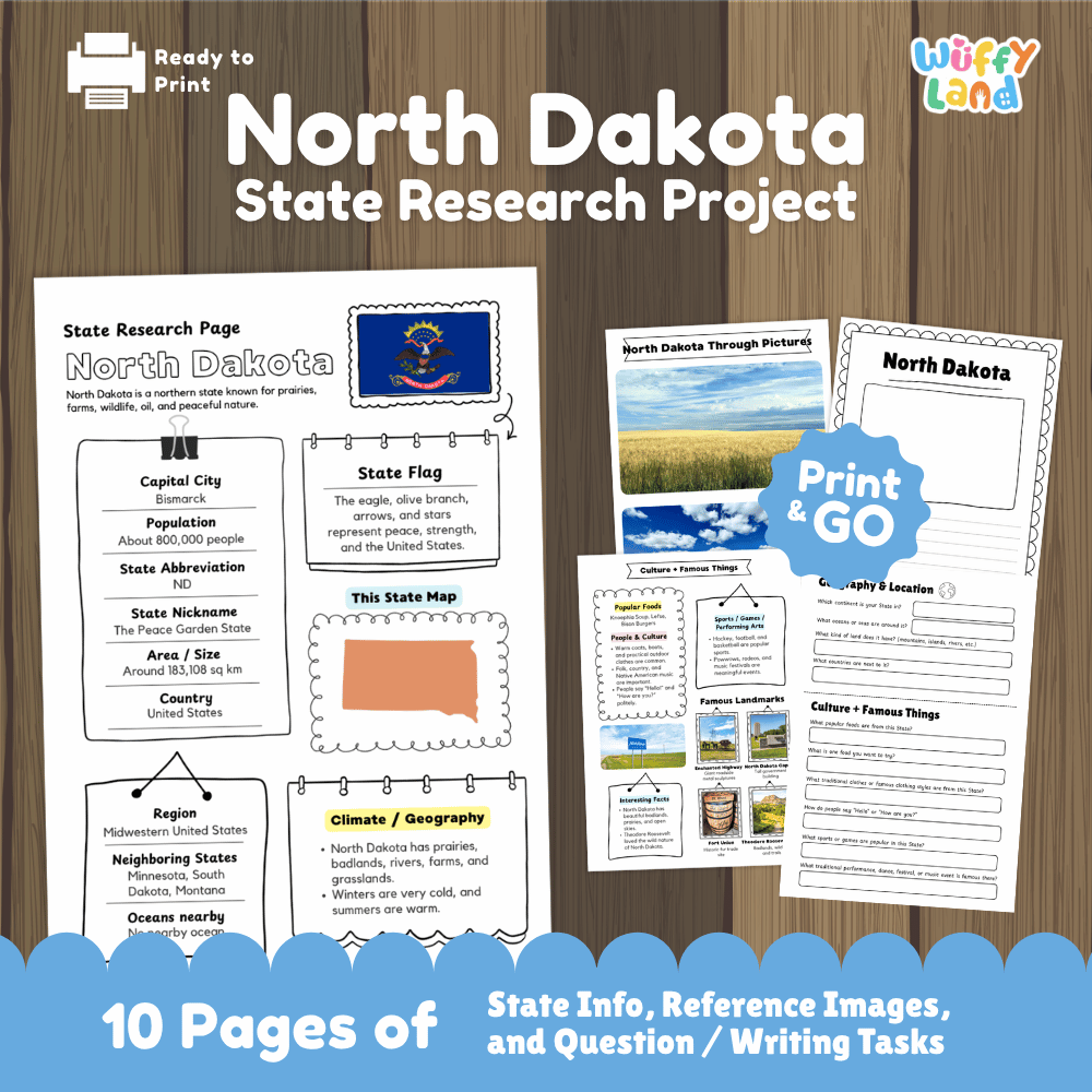 North Dakota State Research Project Worksheets and Activity Pages