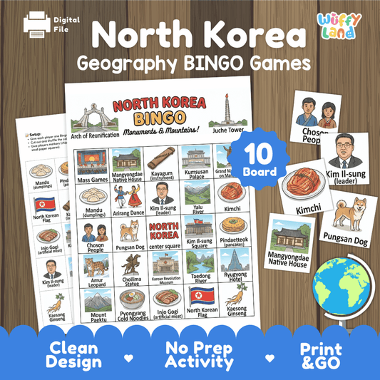 North Korea Geography Bingo Game Printable Activity