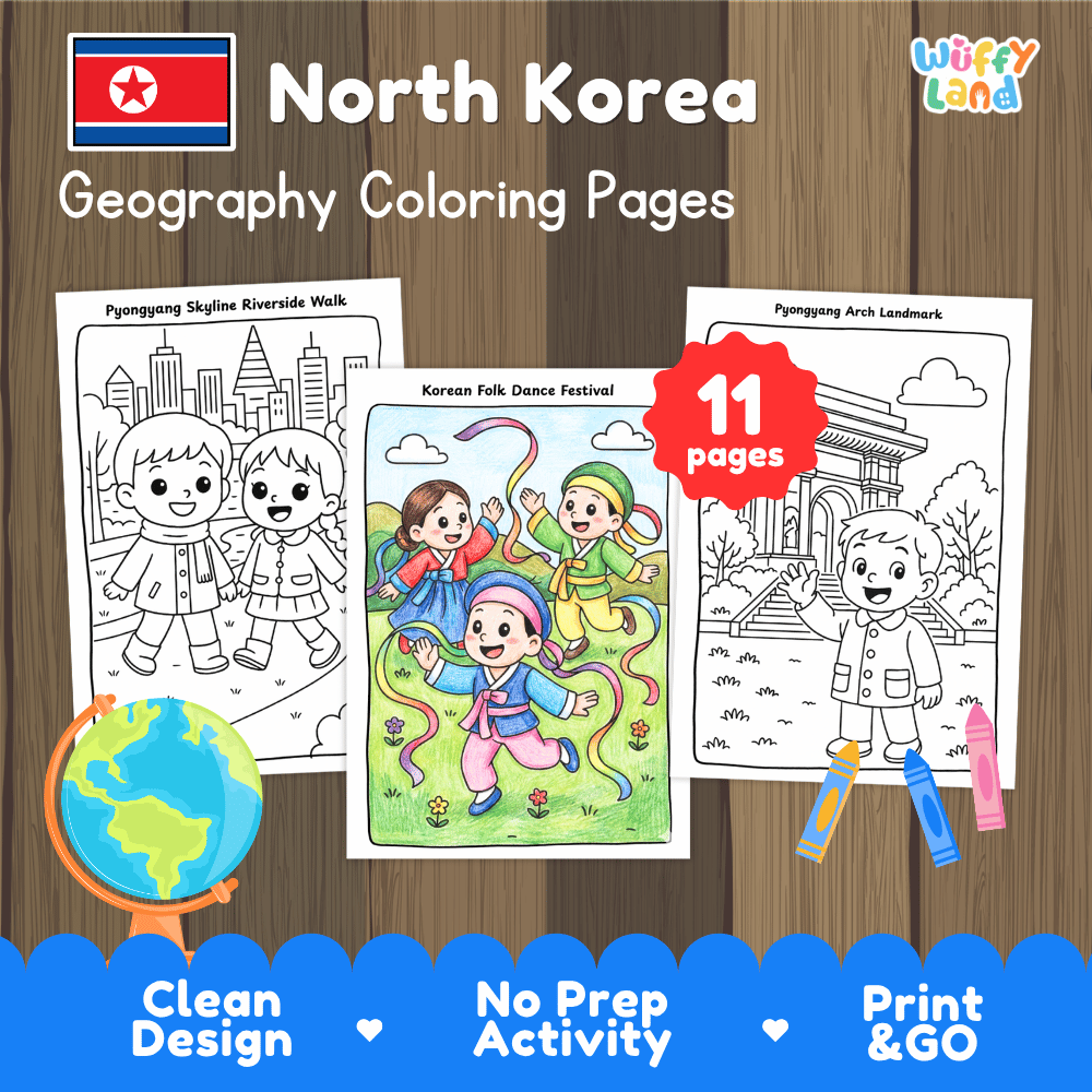 North Korea Geography Coloring Pages - 11 Pages - World Geography No Prep Activity