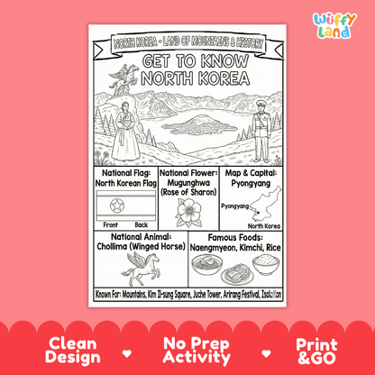 North Korea Geography Coloring Poster and Fact Sheet Printables