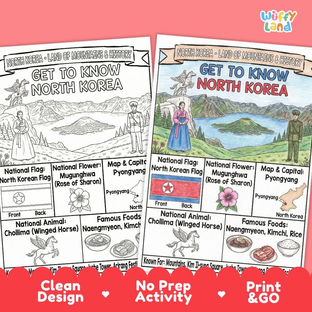North Korea Geography Coloring Poster and Fact Sheet Printables