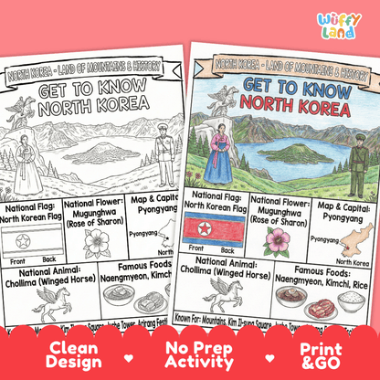 North Korea Geography Coloring Poster and Fact Sheet Printables