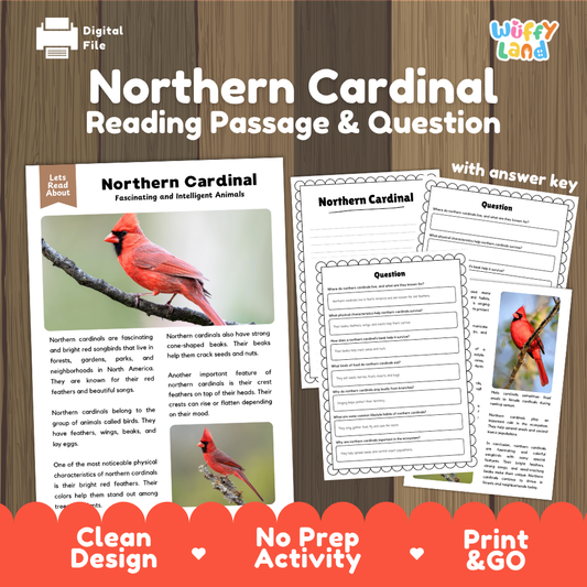 Northern Cardinal Reading Passage and Questions Worksheets with Answer Key