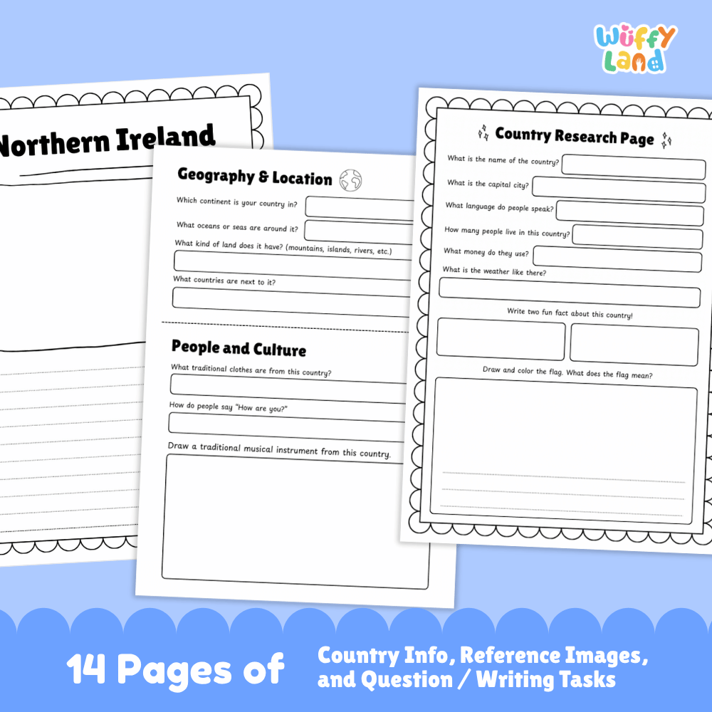 Northern Ireland Country Research Project | Geography Worksheets and Writing Tasks