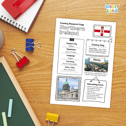 Northern Ireland Country Research Project | Geography Worksheets and Writing Tasks