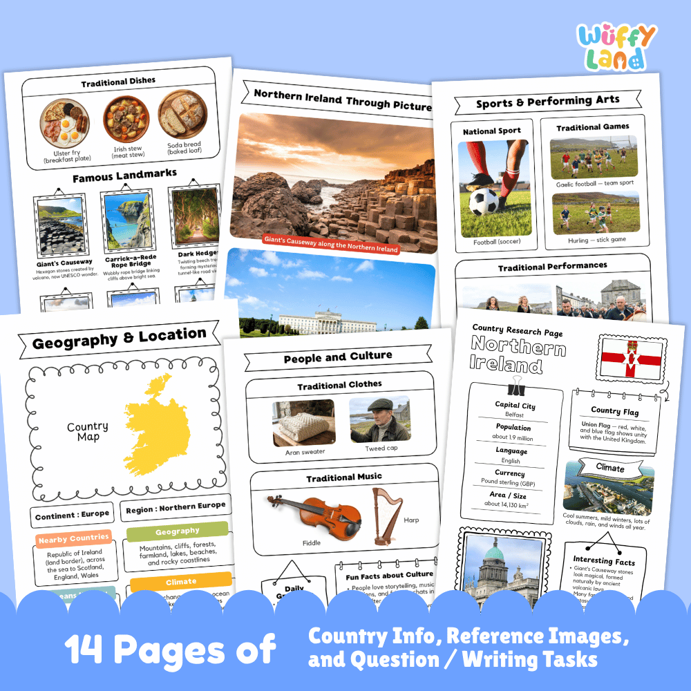 Northern Ireland Country Research Project | Geography Worksheets and Writing Tasks