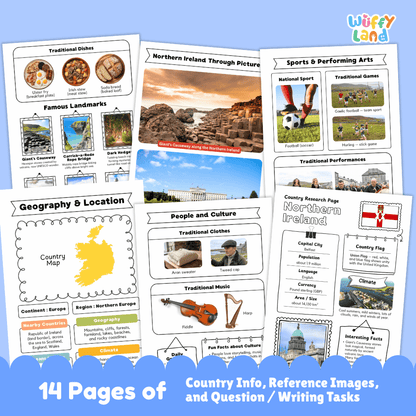Northern Ireland Country Research Project | Geography Worksheets and Writing Tasks