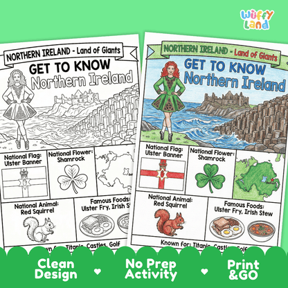 Northern Ireland Geography Coloring Poster | Country Study Research Worksheet Activity