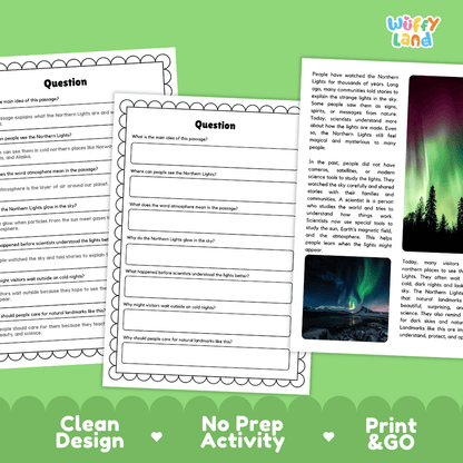 Northern Lights Landmark Reading Passages and Comprehension Worksheets