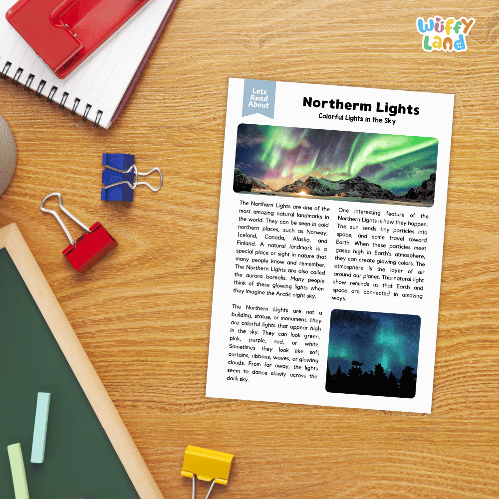 Northern Lights Landmark Reading Passages and Comprehension Worksheets