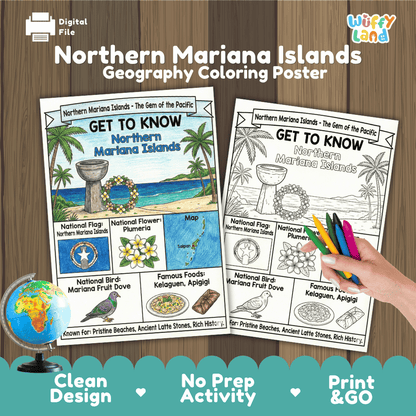 Northern Mariana Islands Geography Coloring Poster and Activity Worksheet