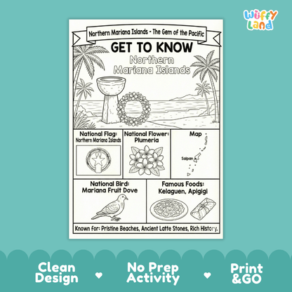 Northern Mariana Islands Geography Coloring Poster and Activity Worksheet