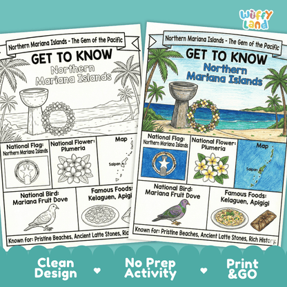 Northern Mariana Islands Geography Coloring Poster and Activity Worksheet