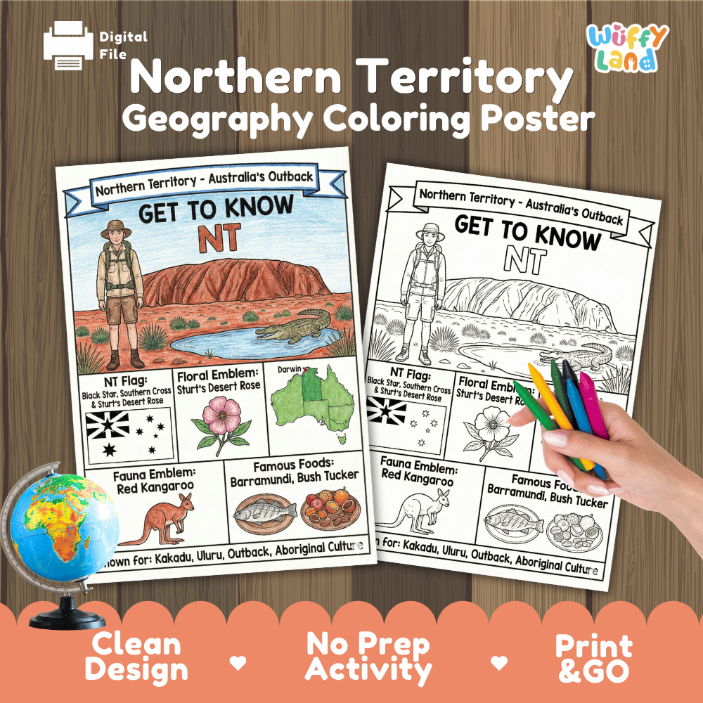 Northern Territory Geography Coloring Poster | Australia NT Study Research Worksheet Activity