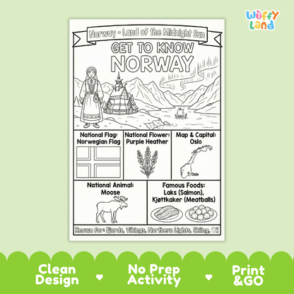 Norway Geography Coloring Poster and Fact Sheet Printables