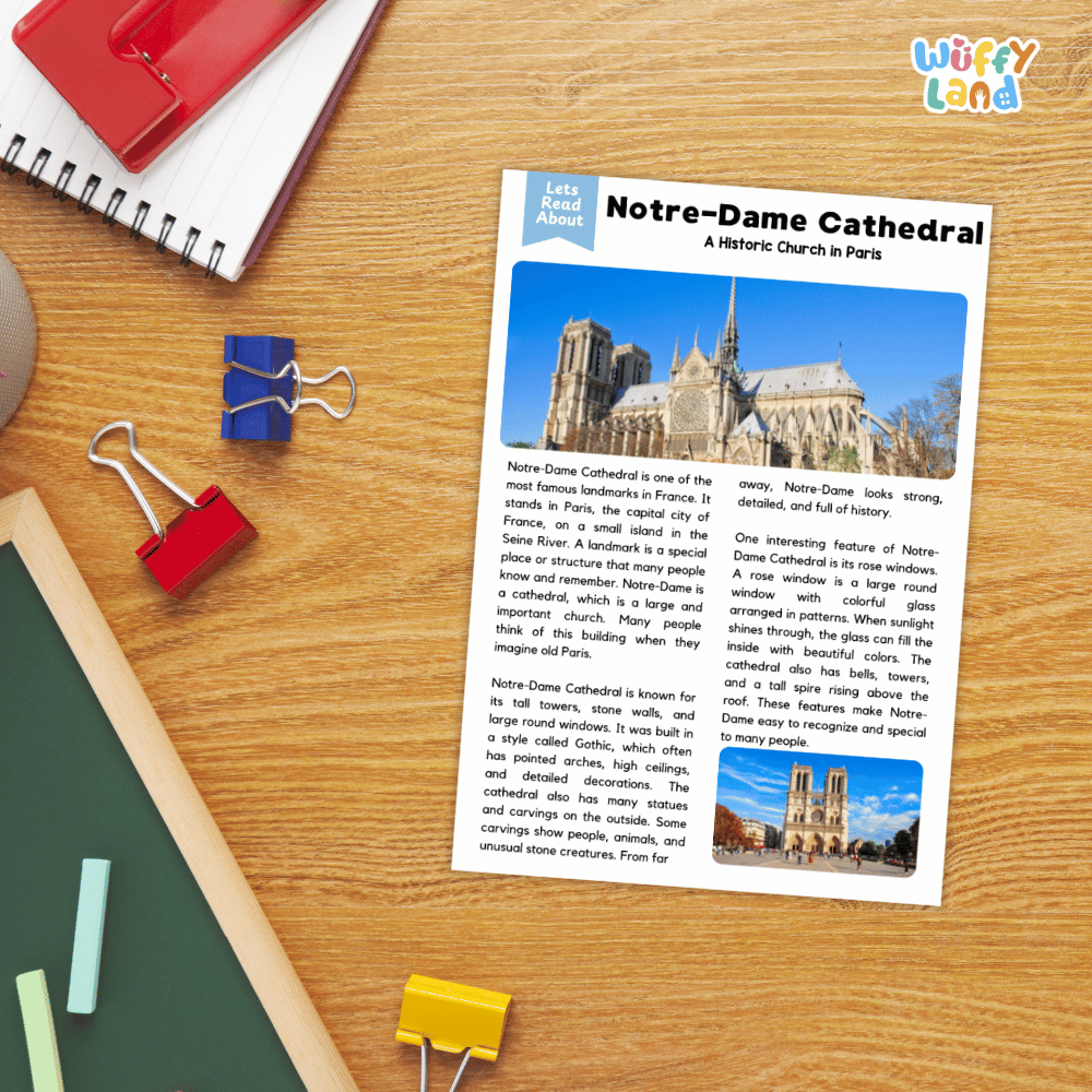 Notre-Dame Cathedral Landmark Reading Passages and Comprehension Worksheets