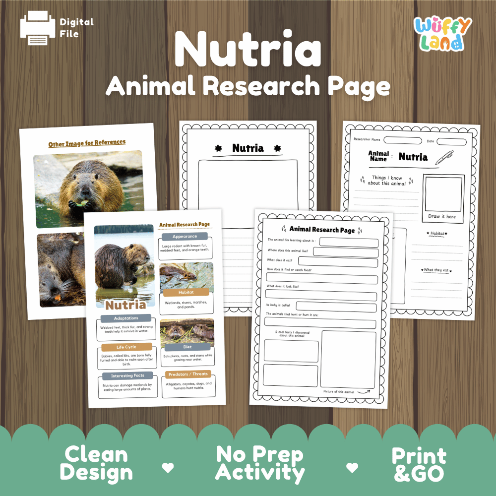 Nutria Animal Research Page Worksheets and Fact Sheet Activity