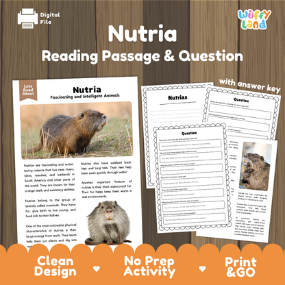 Nutria Reading Passage and Questions Worksheets with Answer Key