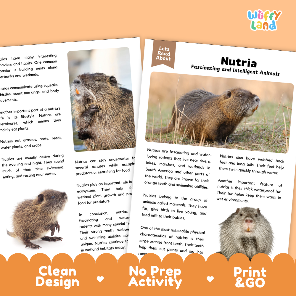 Nutria Reading Passage and Questions Worksheets with Answer Key
