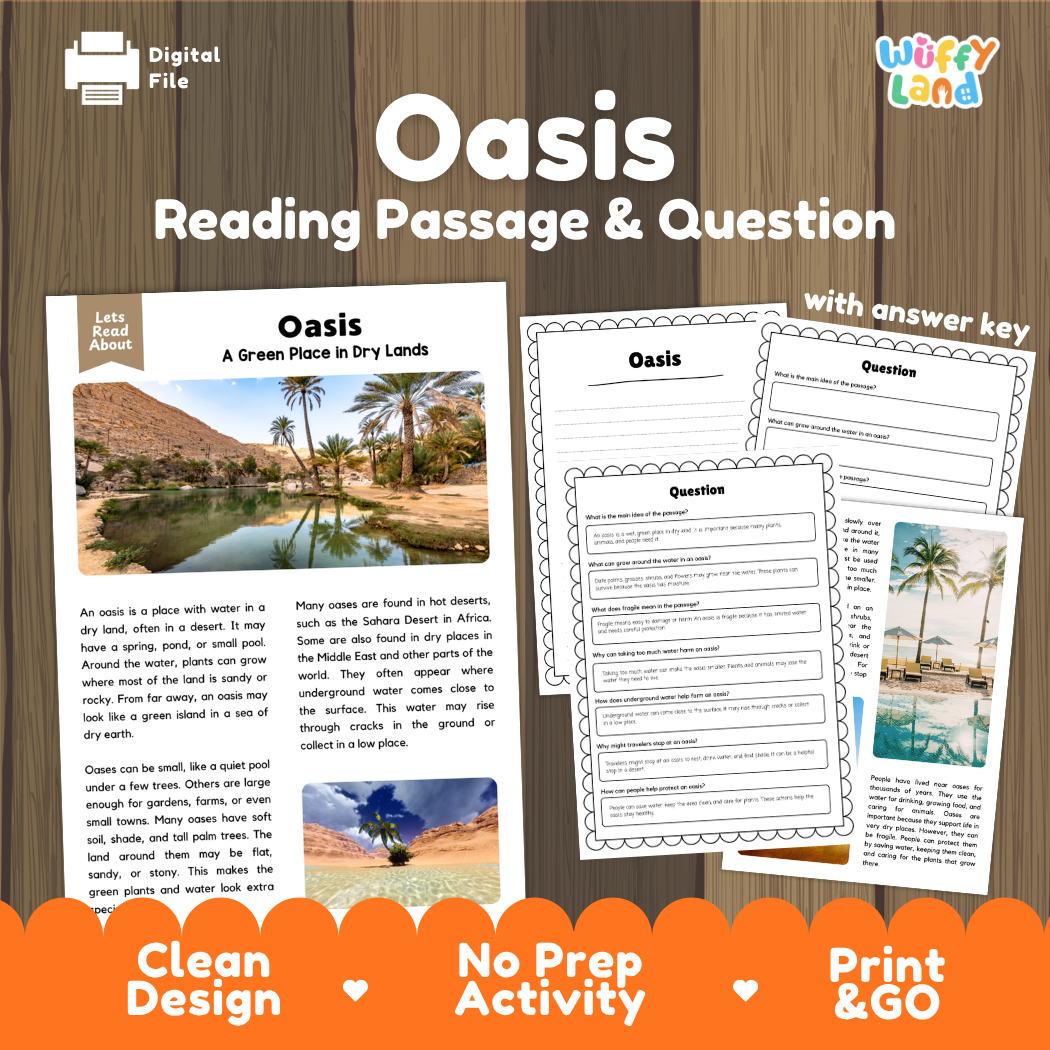 Oasis Reading Passage and Comprehension Questions Worksheets with Answer Key