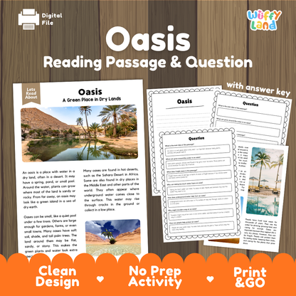 Oasis Reading Passage and Comprehension Questions Worksheets with Answer Key