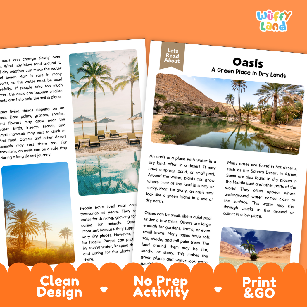 Oasis Reading Passage and Comprehension Questions Worksheets with Answer Key