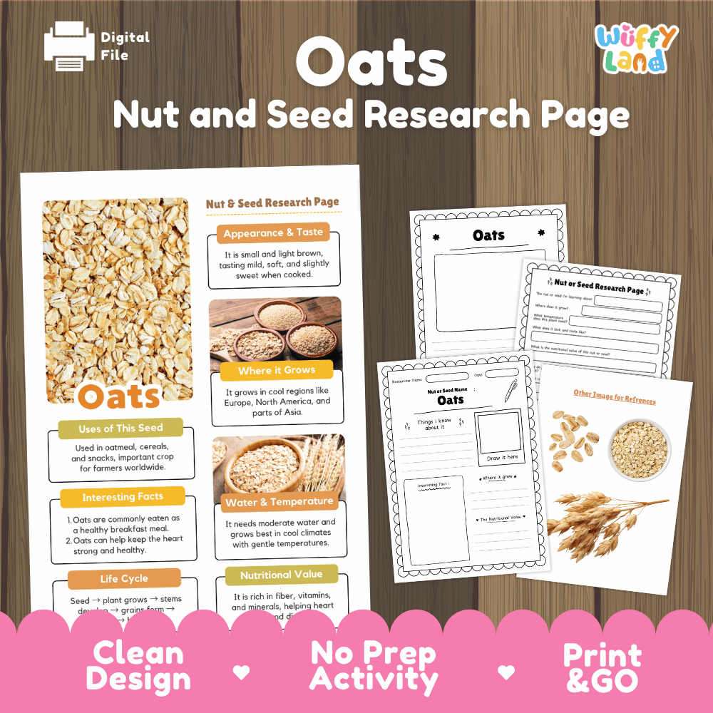 Oats Nut and Seed Research Page Worksheets and Fact Sheet