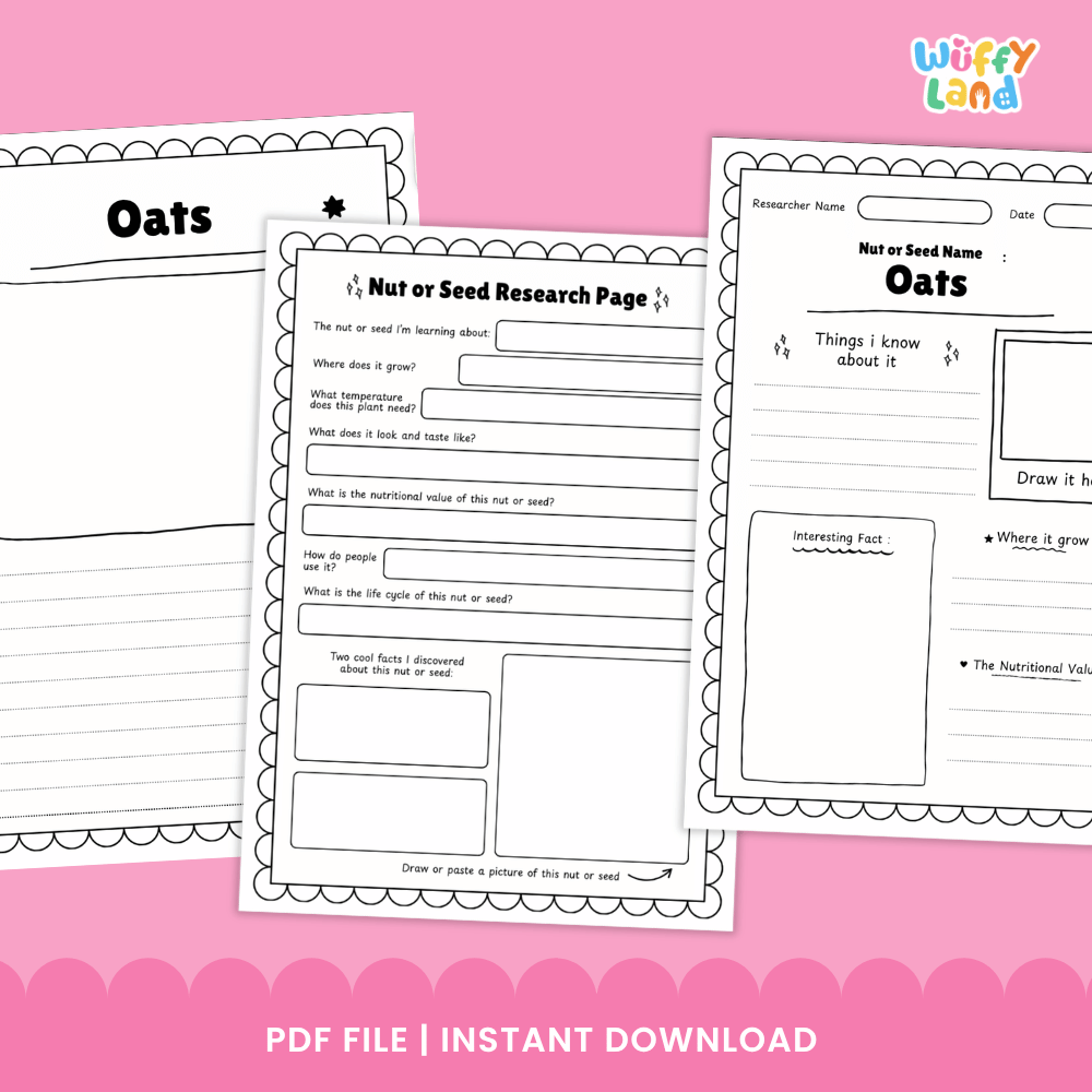 Oats Nut and Seed Research Page Worksheets and Fact Sheet
