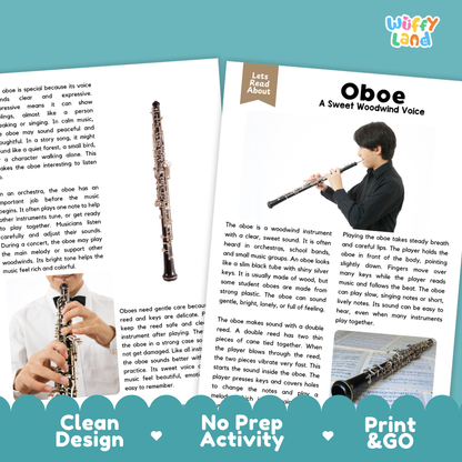 Teacher answer key page showing complete question solutions for Oboe music education reading comprehension practice